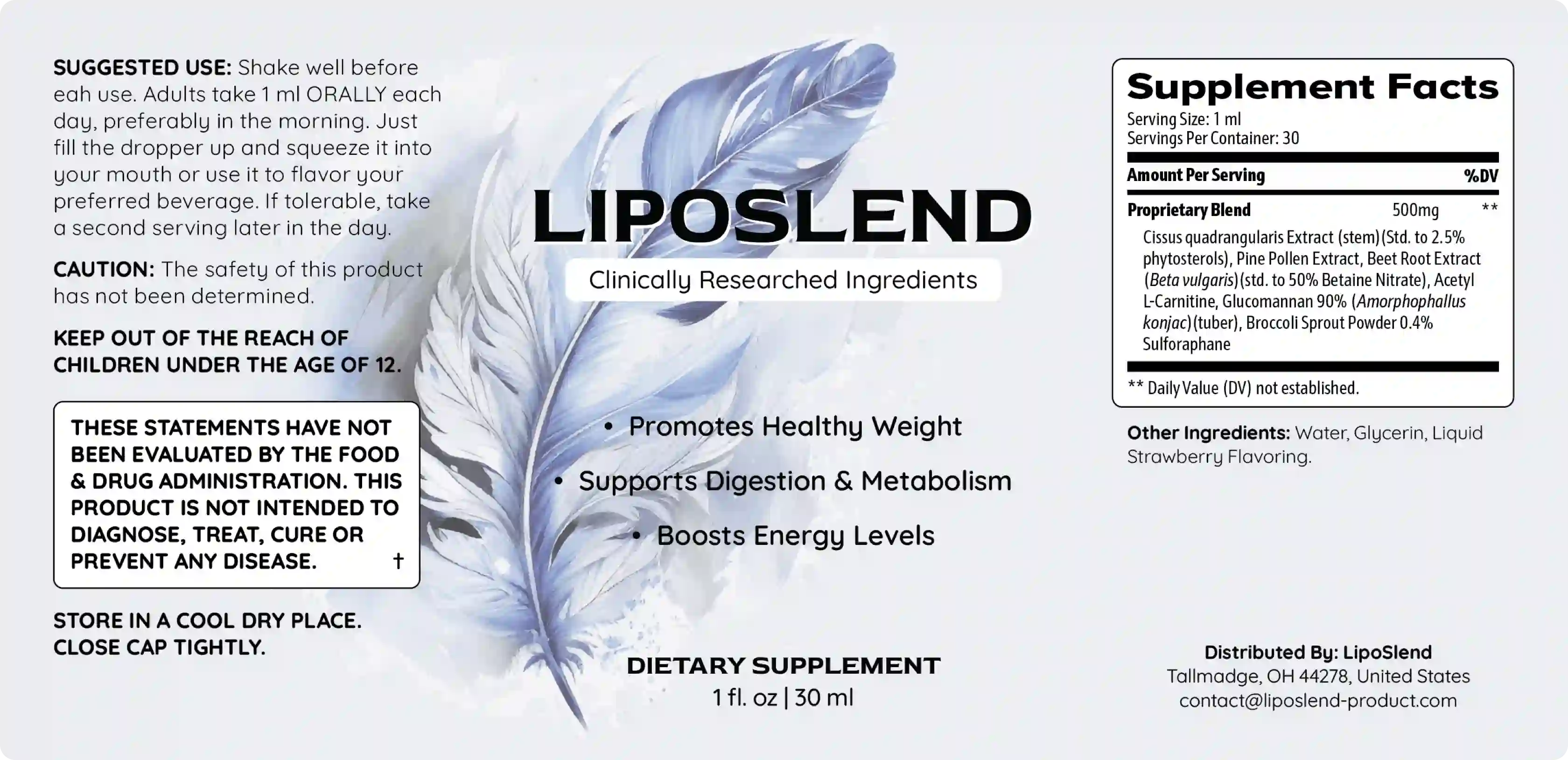 LipoSlend supplement facts label